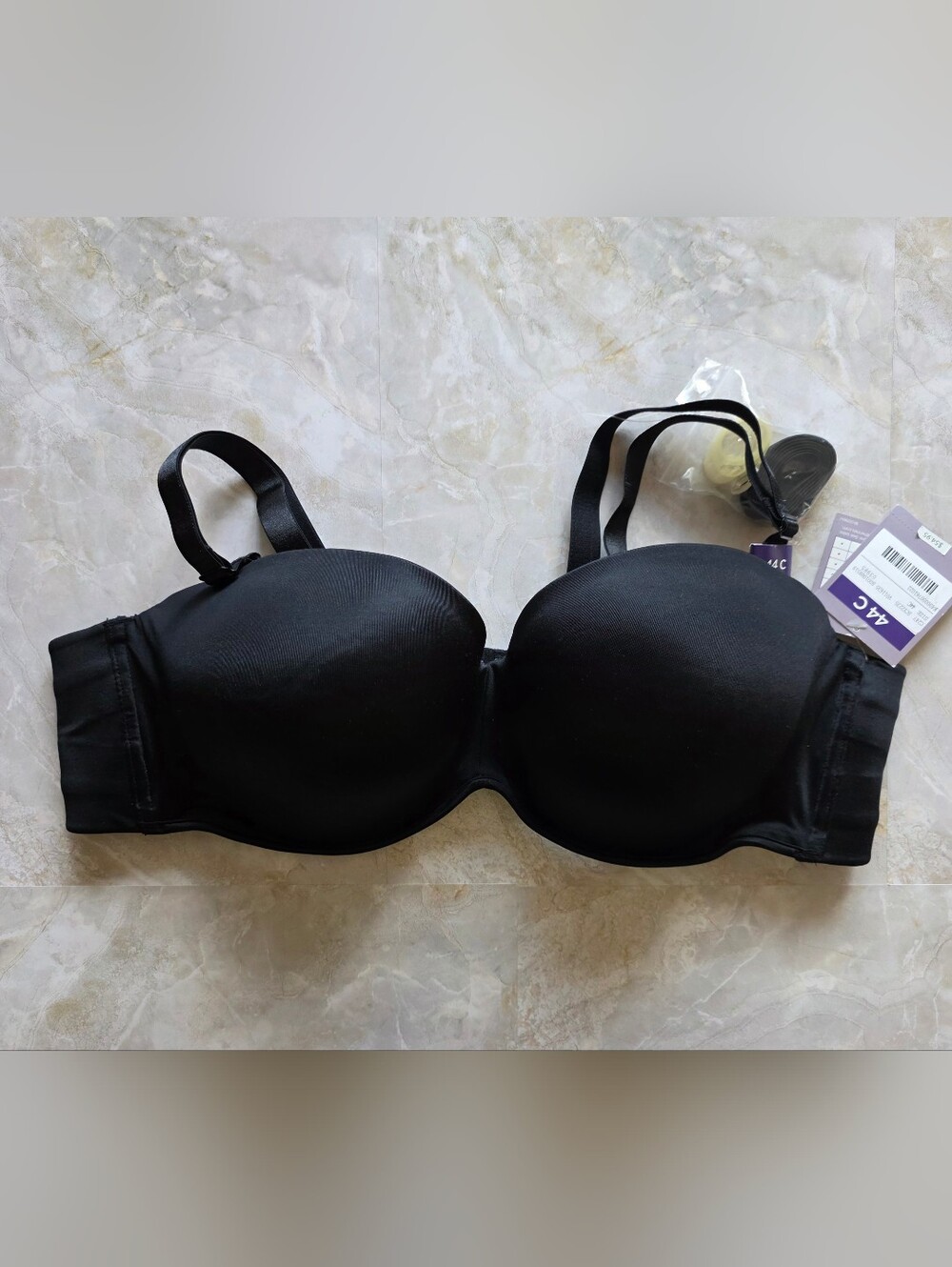 Catherines Strapless Multi Way Bra 44C Black Underwire Seamless Contour NWT